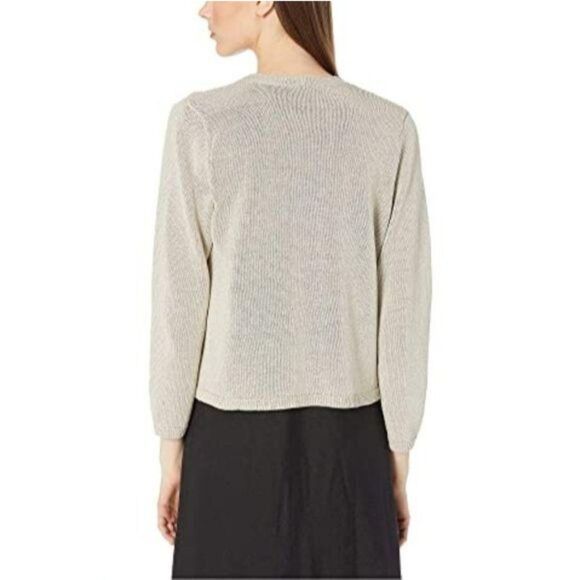 EILEEN FISHER Cropped Open Front Cotton Cardigan Metallic Women's Size Large - Picture 4 of 11